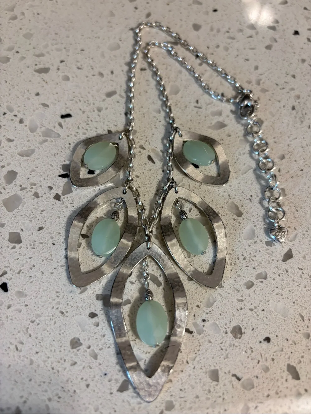 Brighton Silver-Tone Leaf Necklace with Pale Green Drops